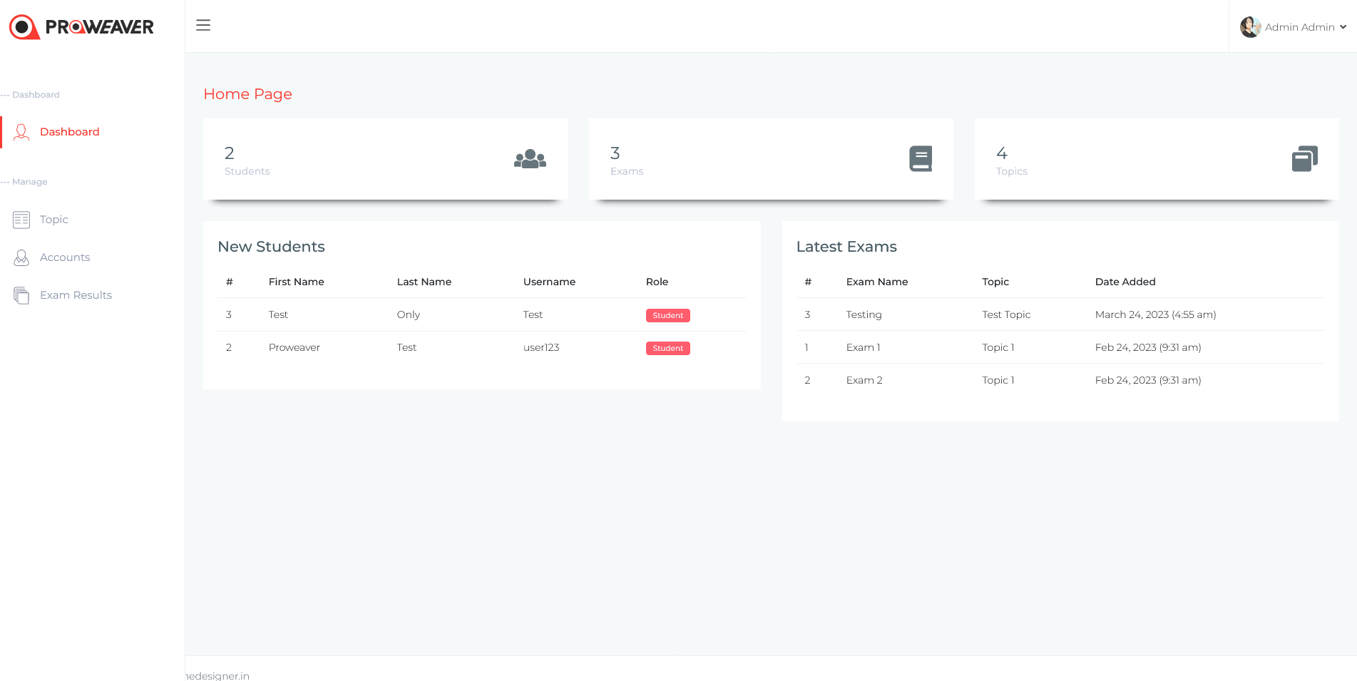 Dynamic Student Exam Dashboard